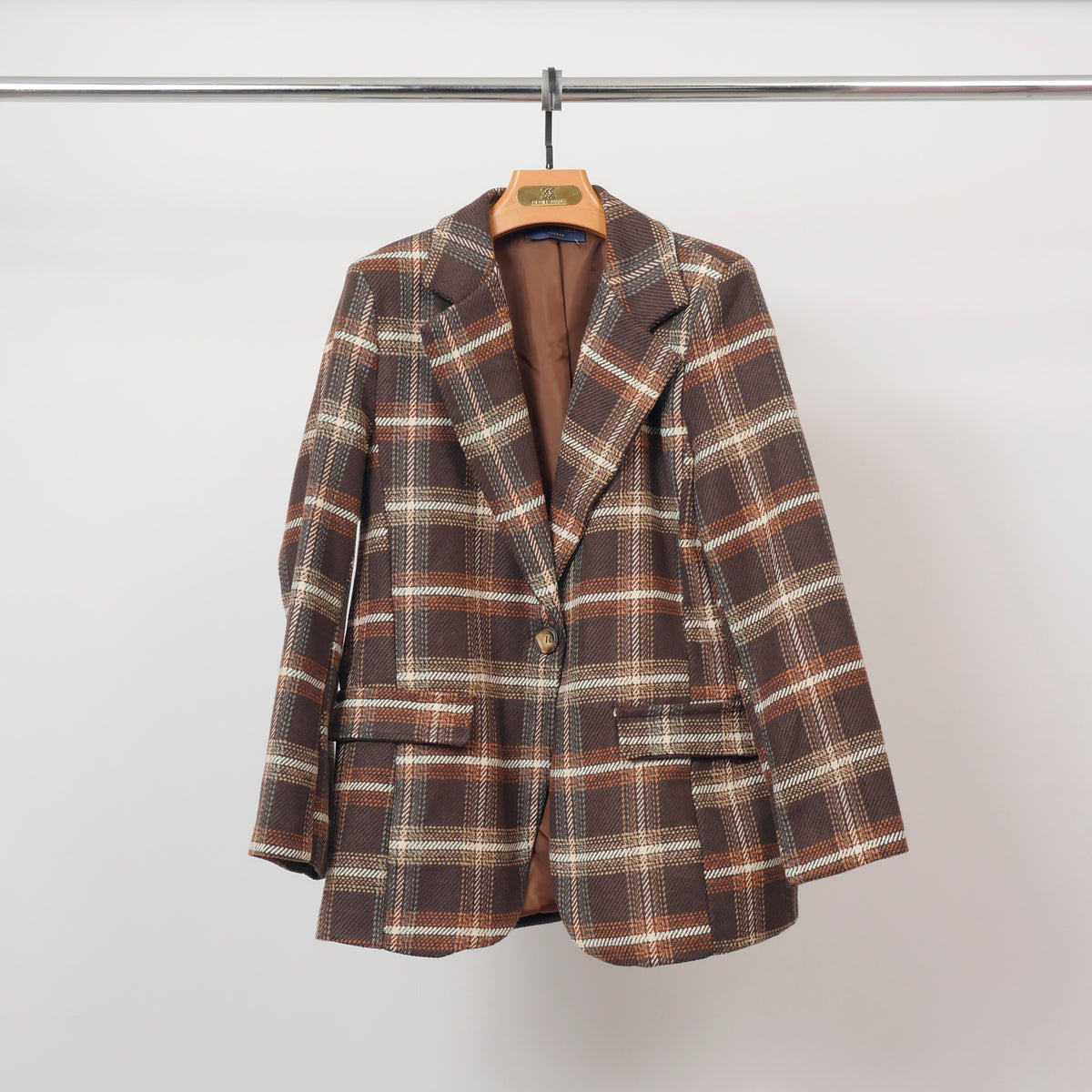 Rust brown velvet effect checked blazer tdm68924 4