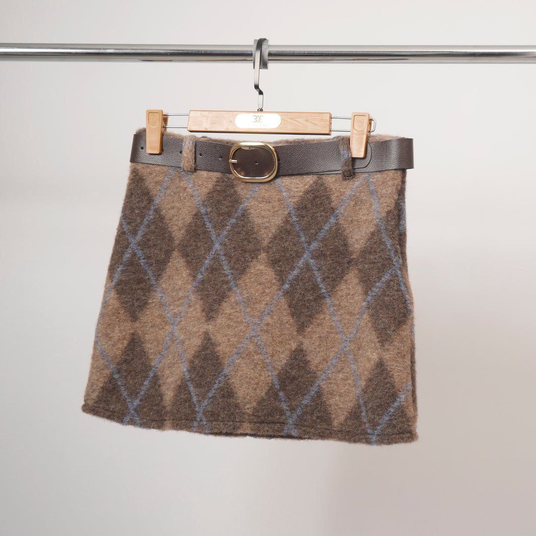 Short tweed wool belted skirt TDM97025