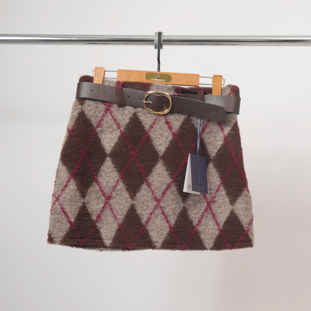Short tweed wool belted skirt TDM97025