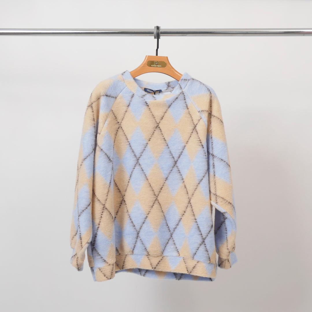 Brown retro diamond pattern wool sweatshirt – TDM11522-3