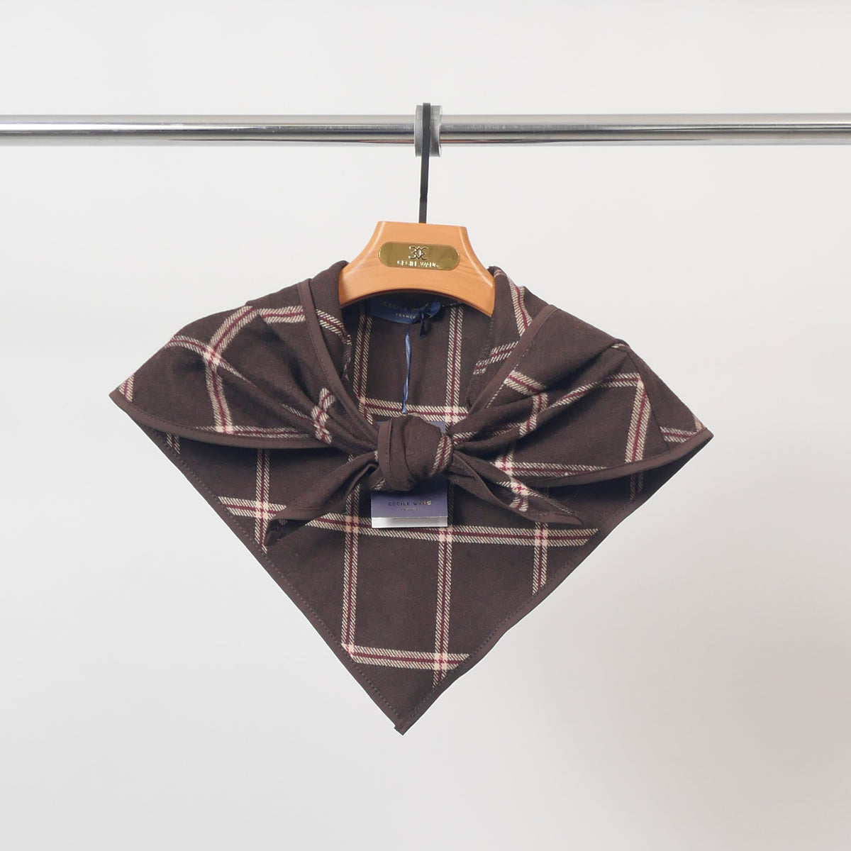 Checkered wool blend hooded collar   tdm97925