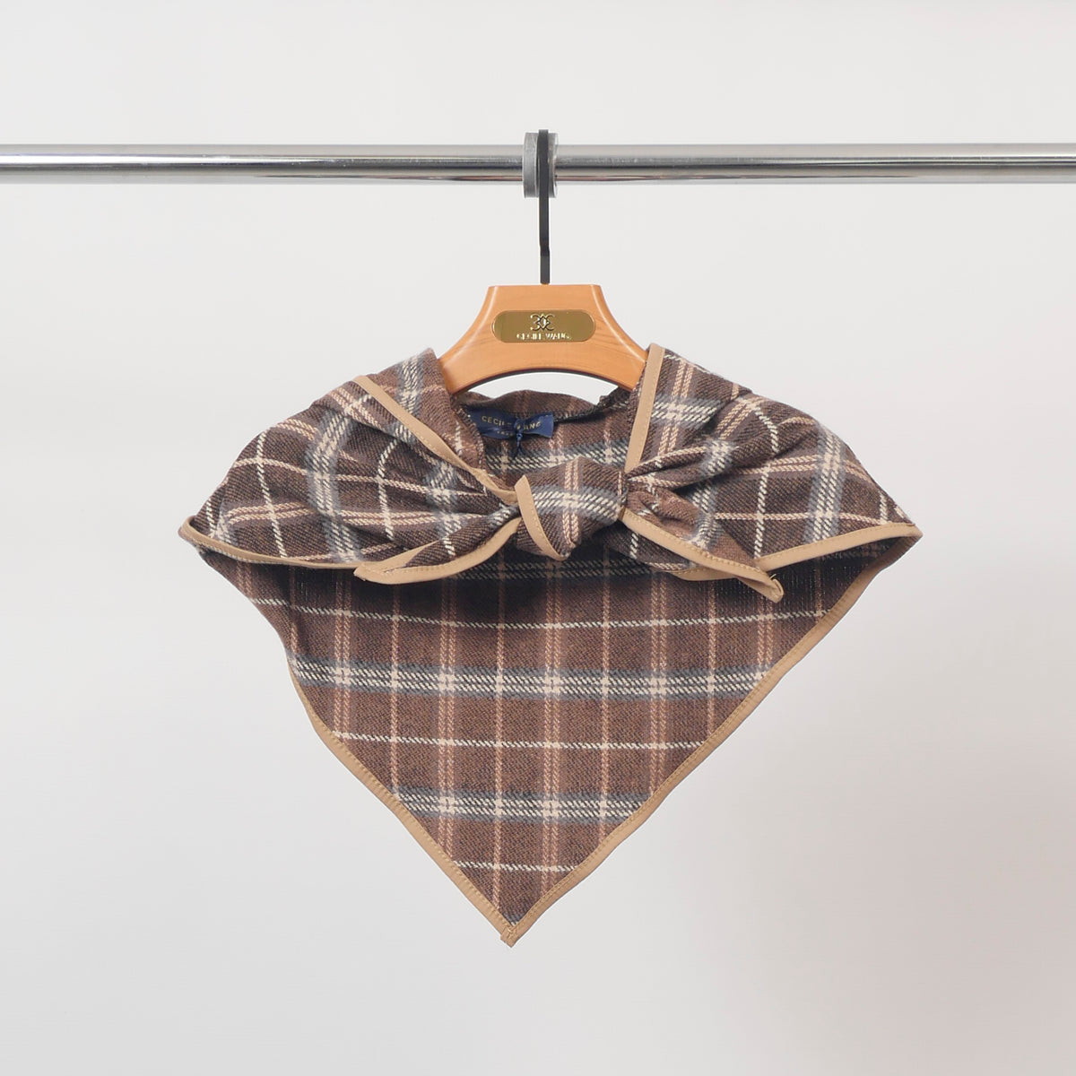 Checkered wool blend hooded collar   tdm97925