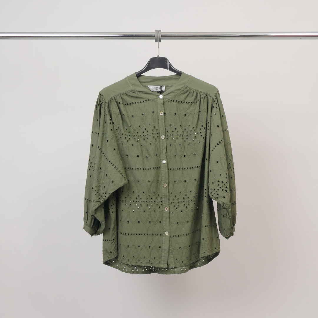 Mandarin collar blouse with English embroidery, cotton MJ60244