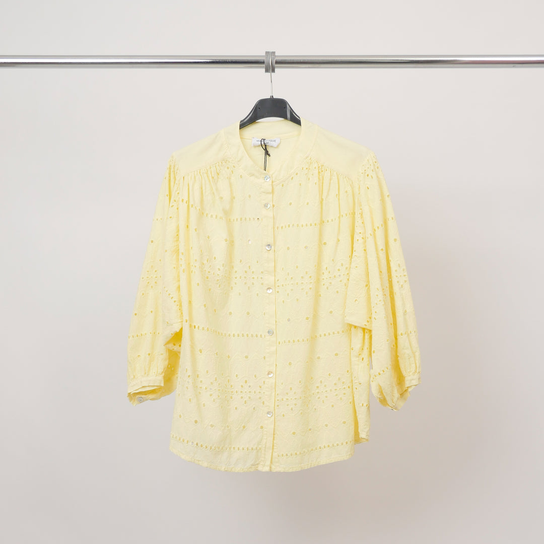 Mandarin collar blouse with English embroidery, cotton MJ60244