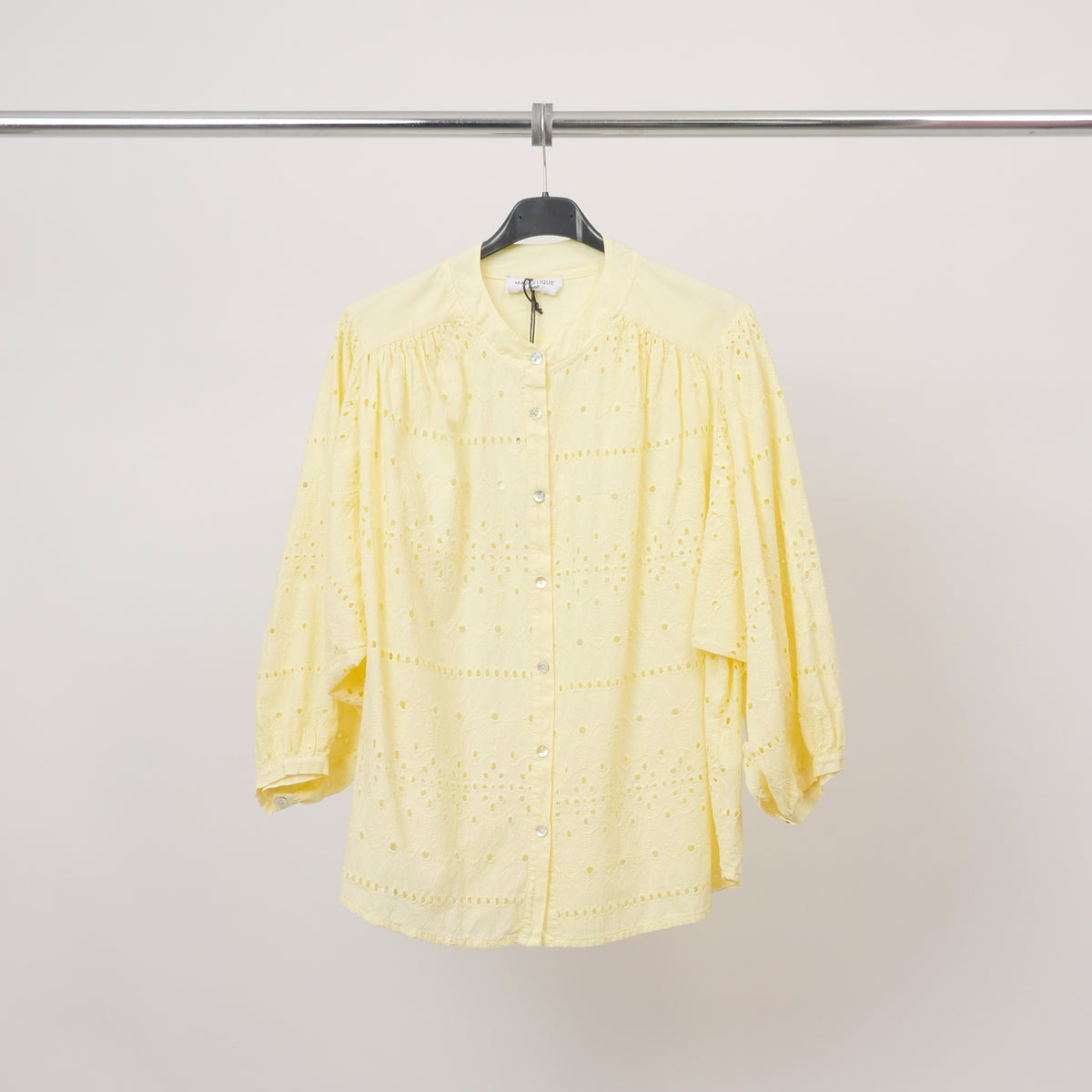 Mandarin collar blouse with english embroidery, cotton mj60244