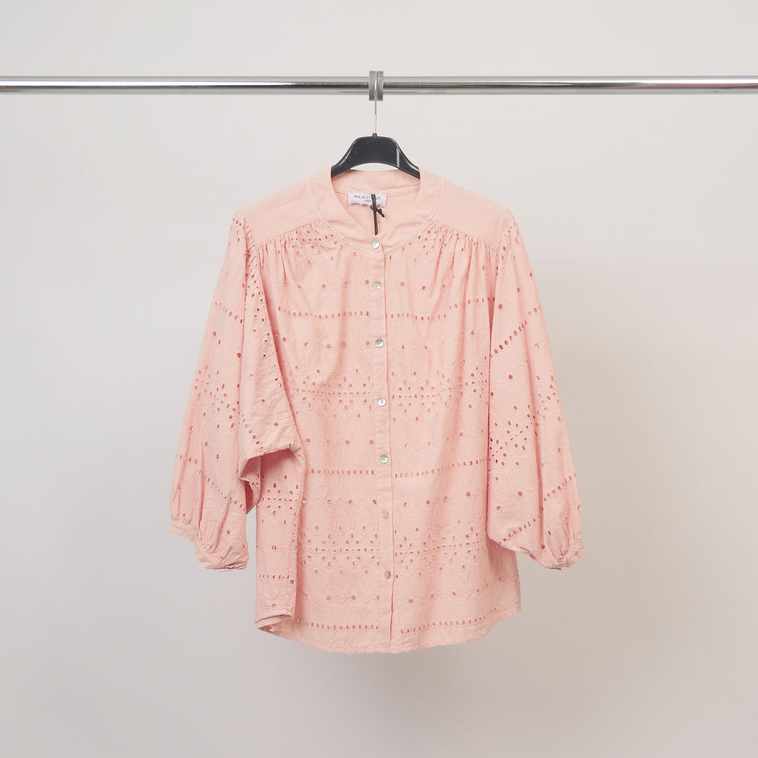 Mandarin collar blouse with English embroidery, cotton MJ60244