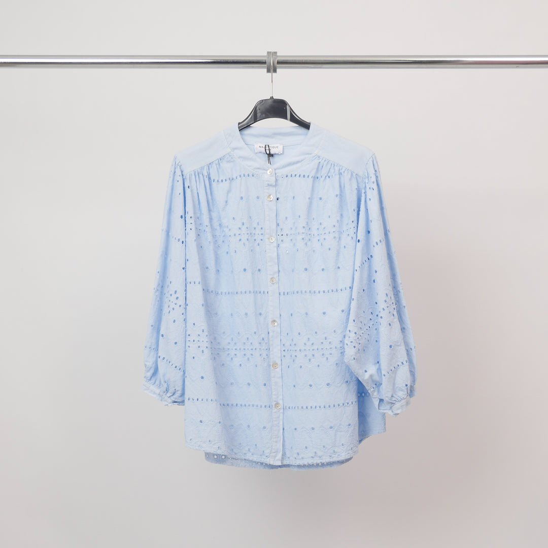 Mandarin collar blouse with English embroidery, cotton MJ60244