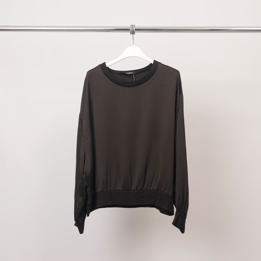 Round neck viscose blouse – Ribbed edges – DB13993VS