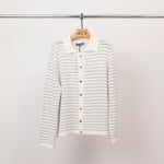 Load image into Gallery viewer, Striped knit polo collar cardigan – Buttoned – CA9767

