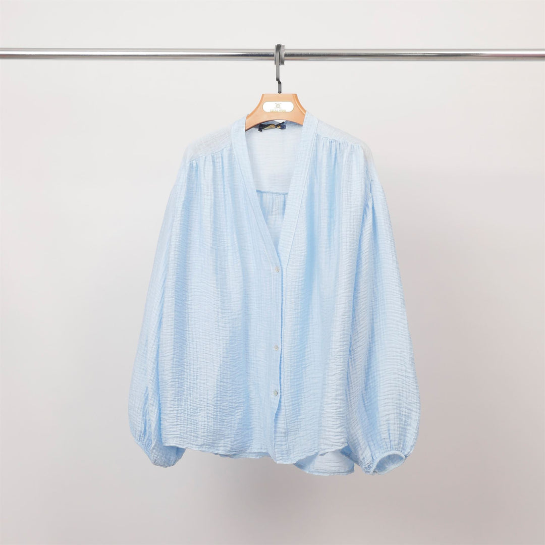 Textured V-neck button-down blouse – DB14637