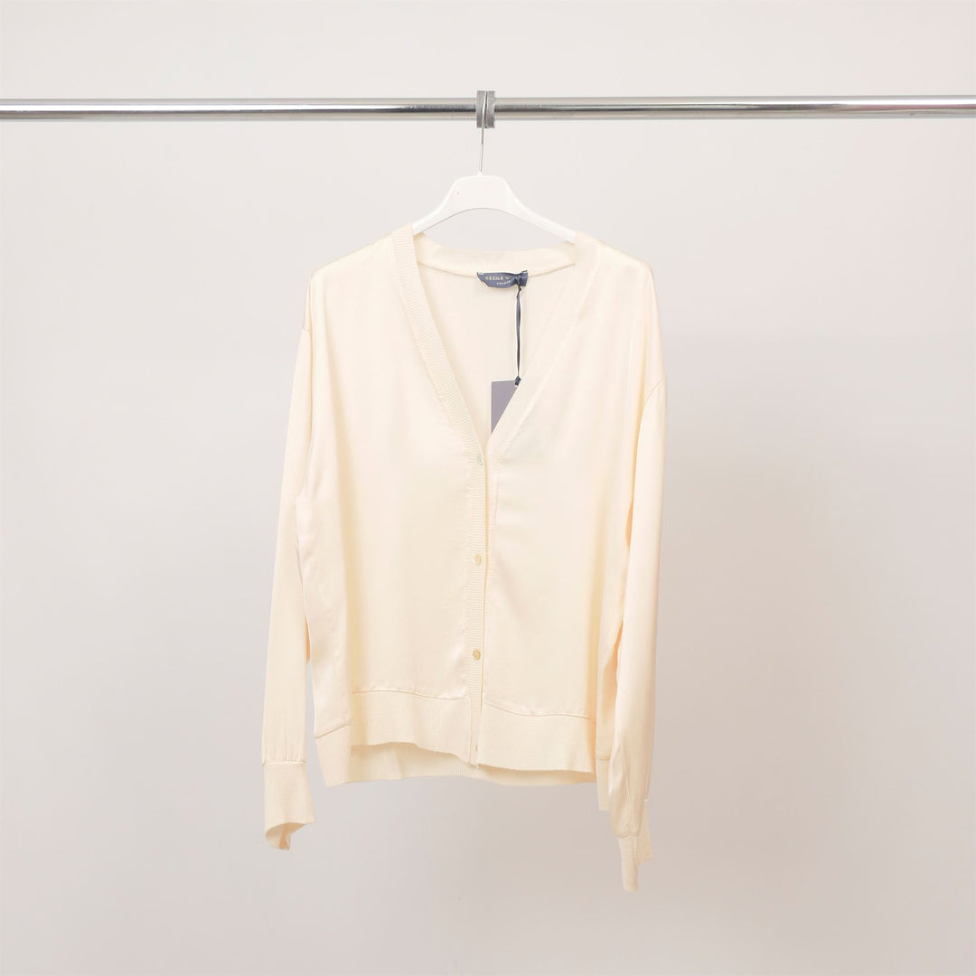 Button-down blouse with V-neck and ribbed edges – DB14003VS