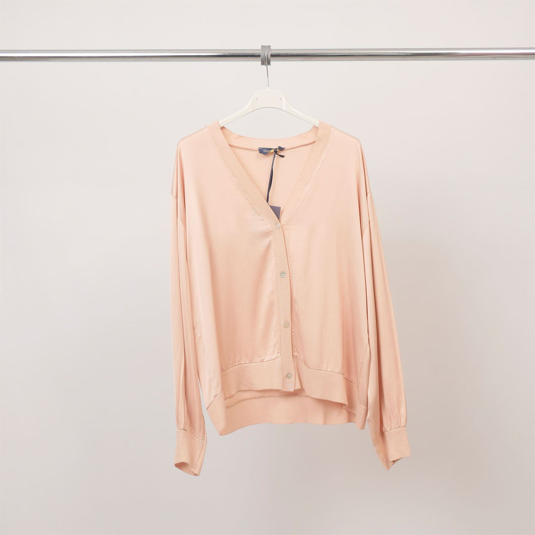 Button-down blouse with V-neck and ribbed edges – DB14003VS