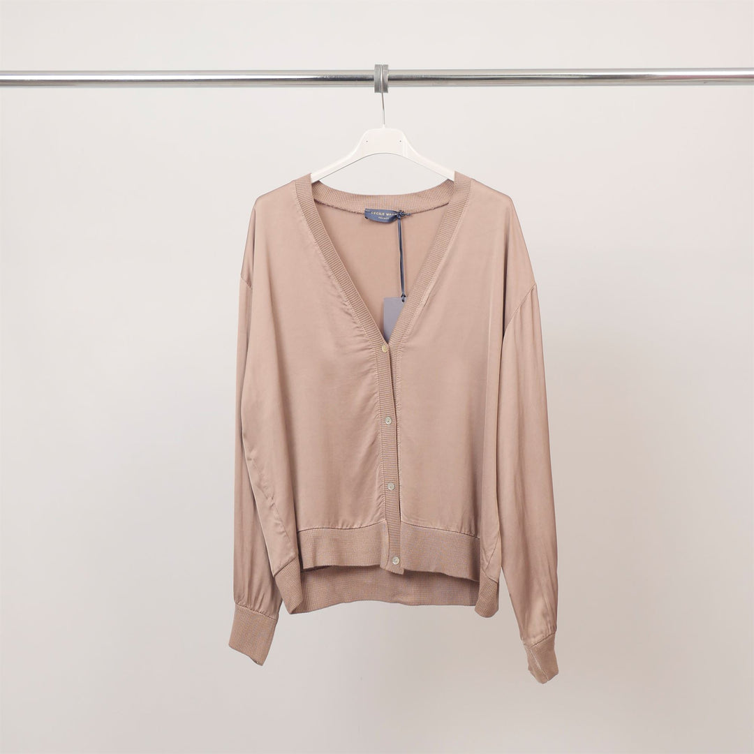 Button-down blouse with V-neck and ribbed edges – DB14003VS