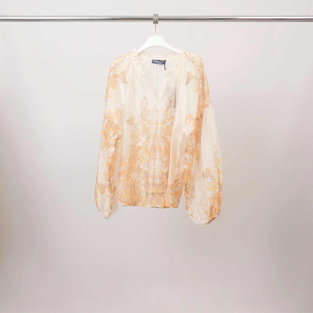 Printed blouse with gathered V-neck – KD8870TC