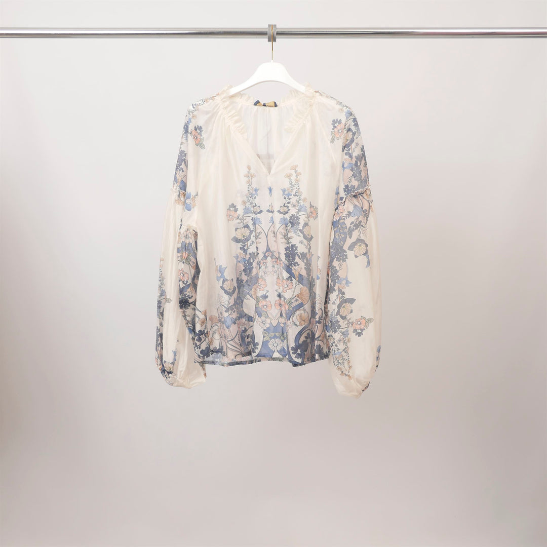 Printed blouse with gathered V-neck – KD8870TC