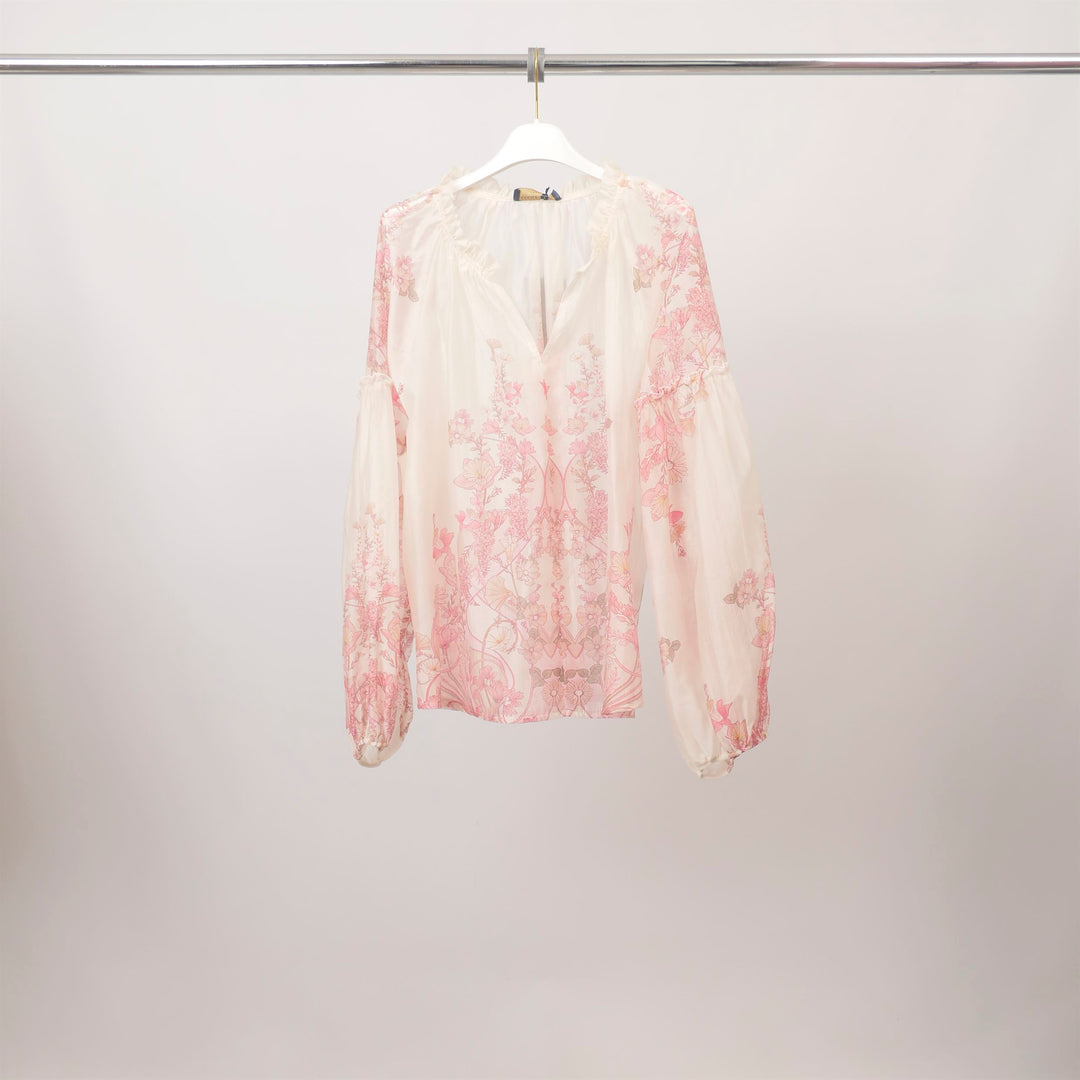 Printed blouse with gathered V-neck – KD8870TC