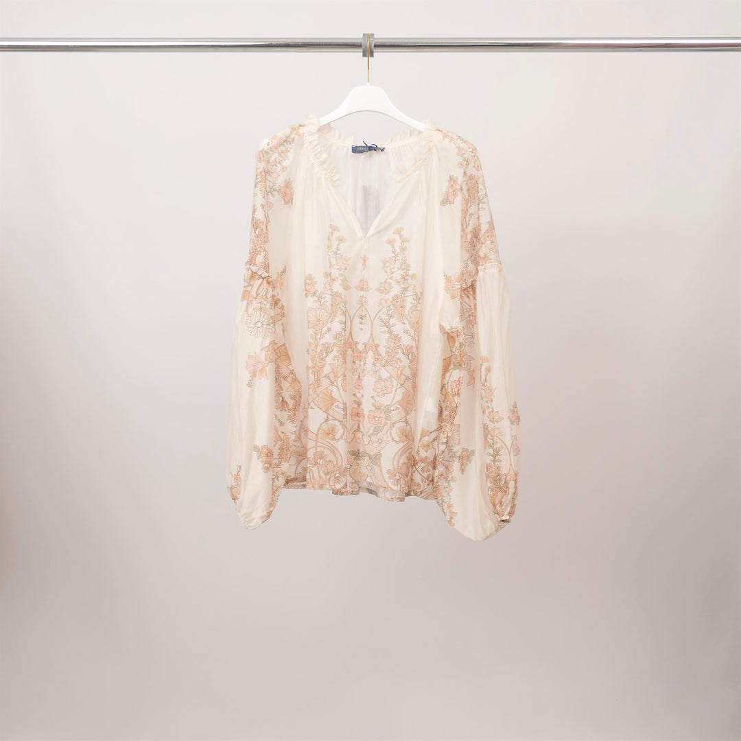 Printed blouse with gathered V-neck – KD8870TC