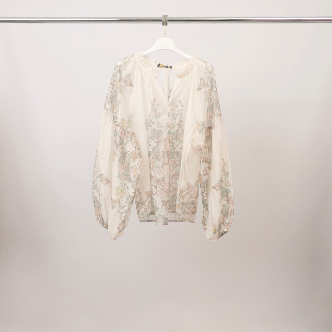 Printed blouse with gathered V-neck – KD8870TC