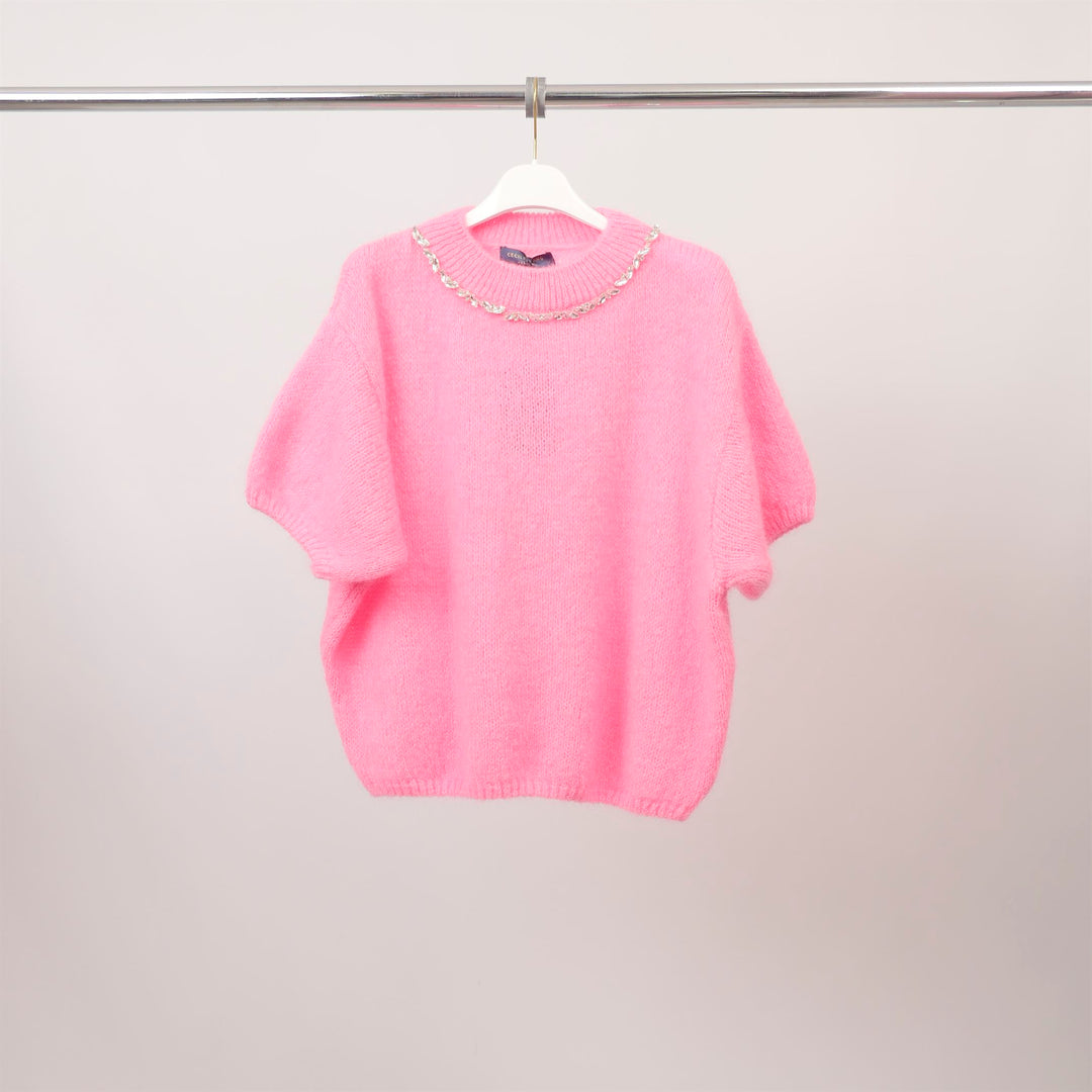 Round Neck Mohair Sweater with Rhinestones MCL24123