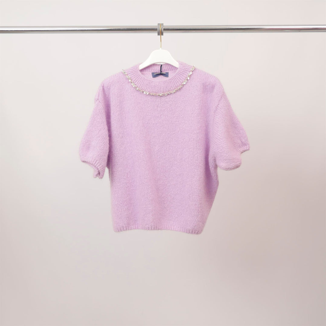 Round Neck Mohair Sweater with Rhinestones MCL24123