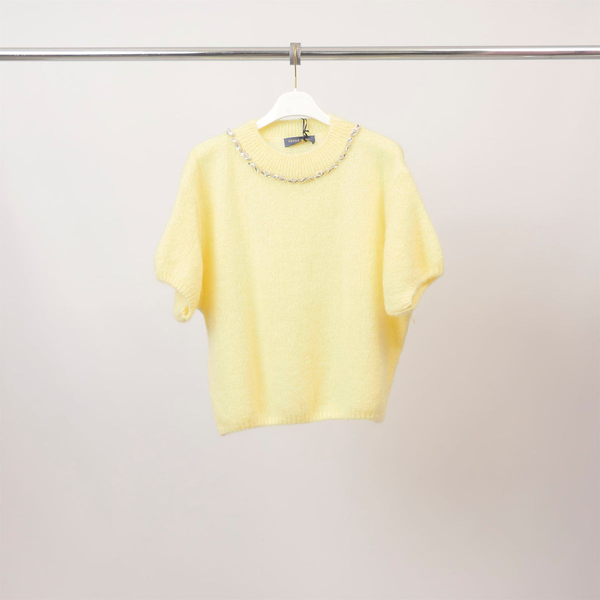 Round neck mohair sweater with rhinestones mcl24123