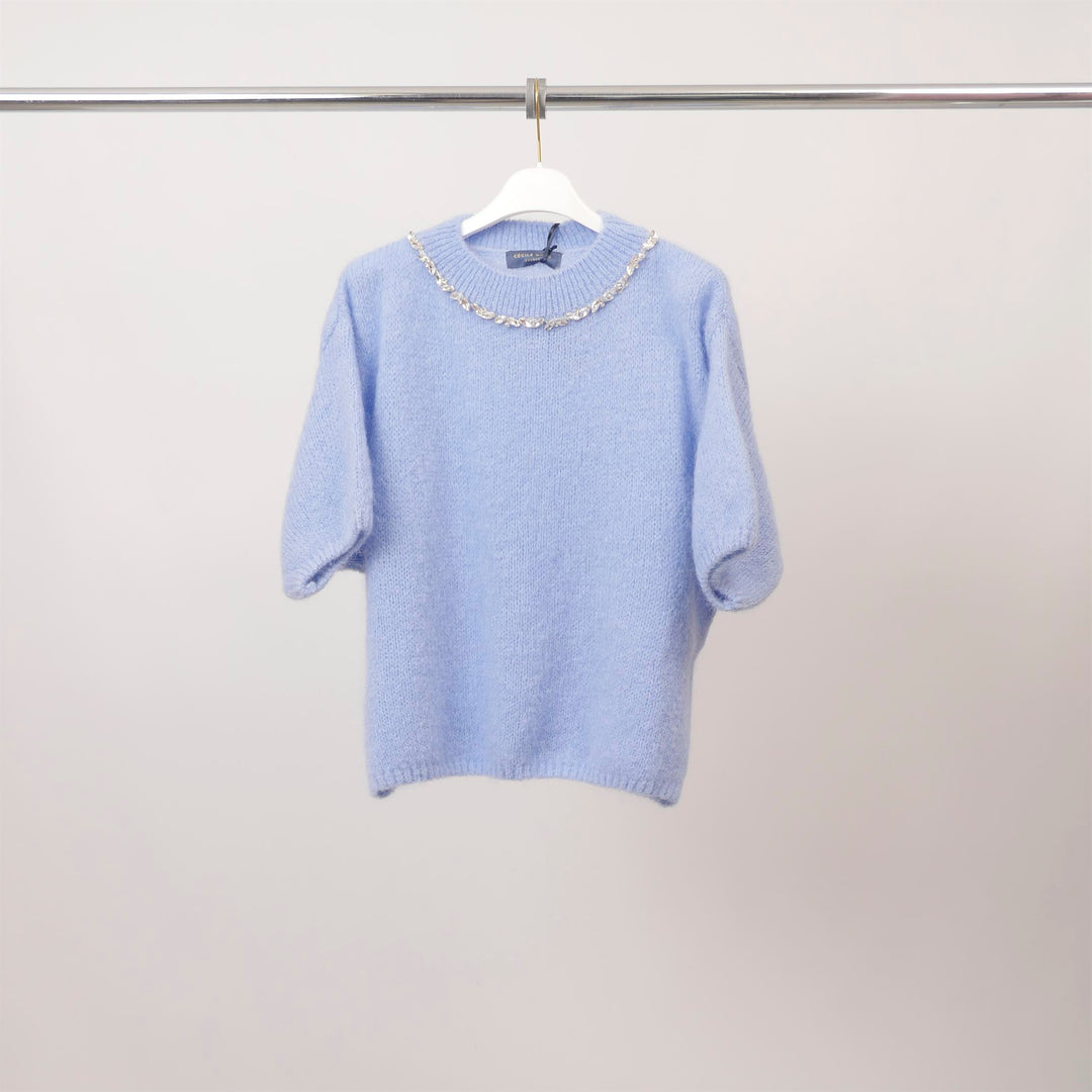 Round Neck Mohair Sweater with Rhinestones MCL24123