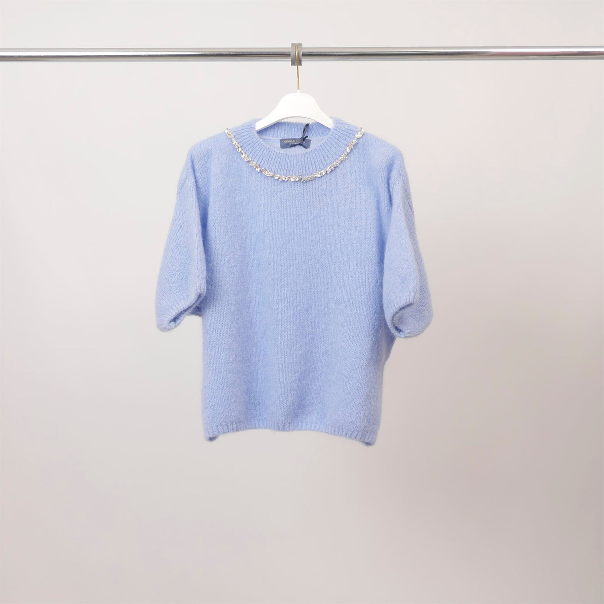 Round neck mohair sweater with rhinestones mcl24123