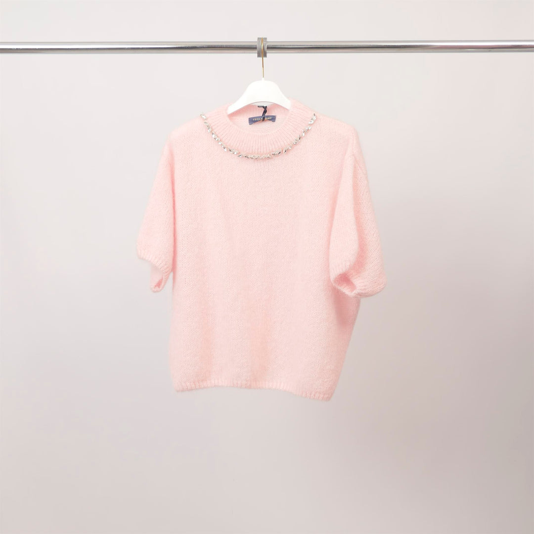 Round Neck Mohair Sweater with Rhinestones MCL24123