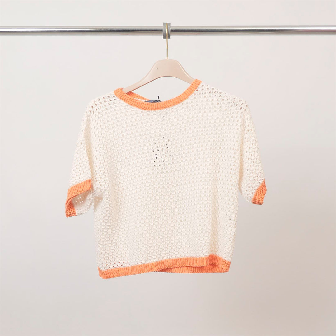 Pull ajoure manches courtes bords contrastes ca8439