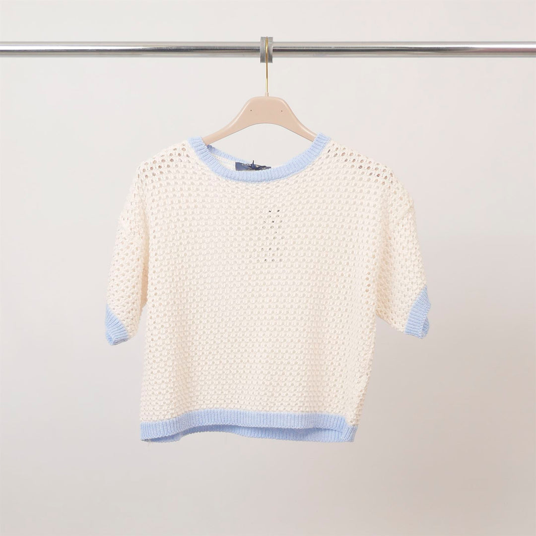 Pull ajoure manches courtes bords contrastes ca8439