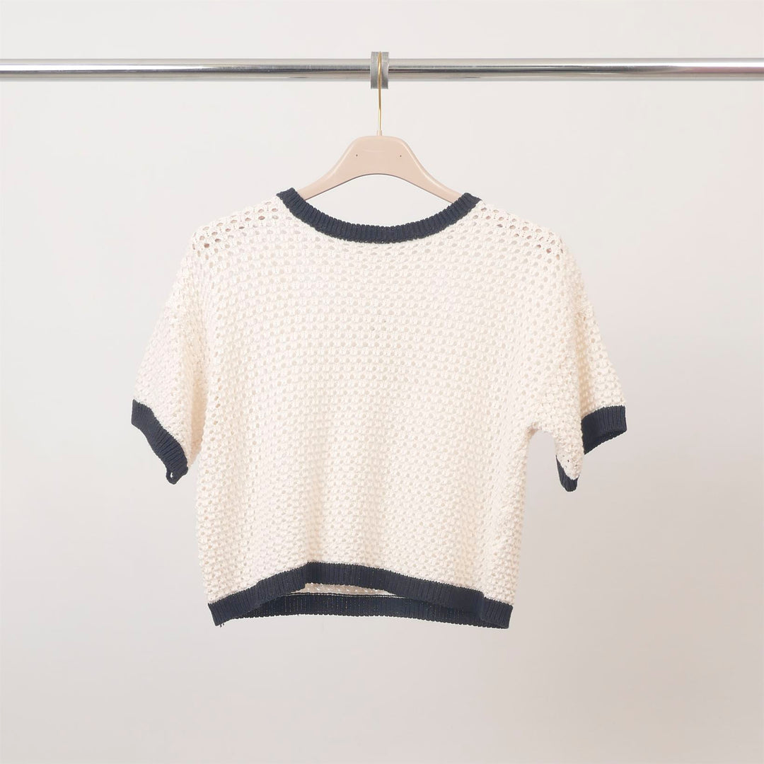 Pull ajoure manches courtes bords contrastes ca8439