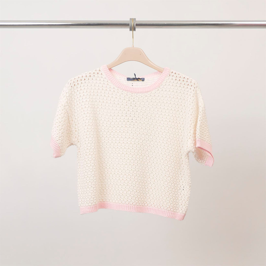 Pull ajoure manches courtes bords contrastes ca8439