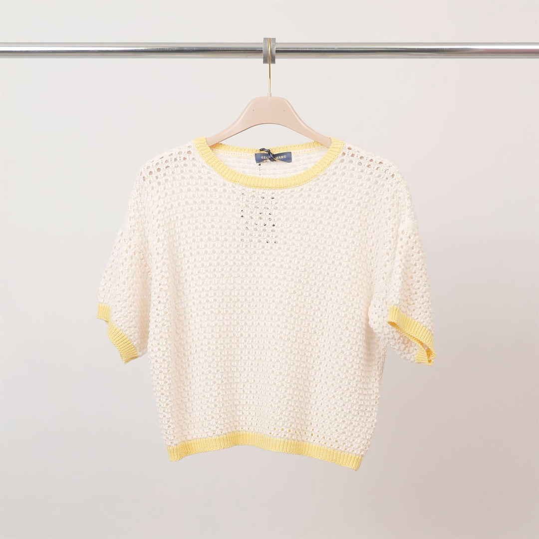 Pull ajoure manches courtes bords contrastes ca8439