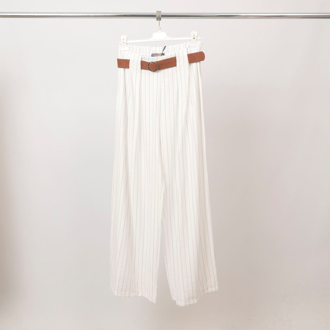 Wide-leg striped trousers with belt included – BCG03248 