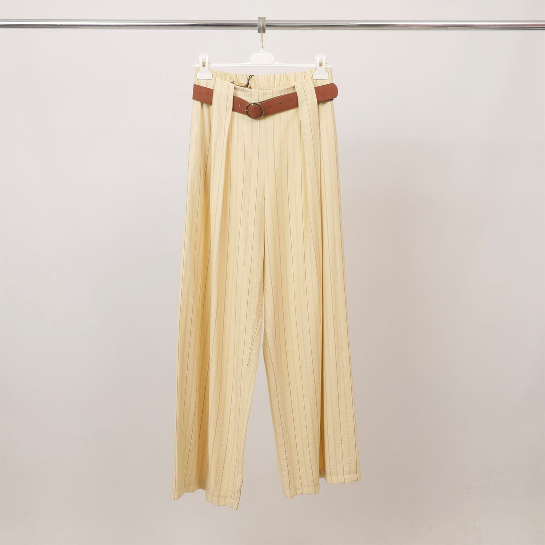 Wide-leg striped trousers with belt included – BCG03248 
