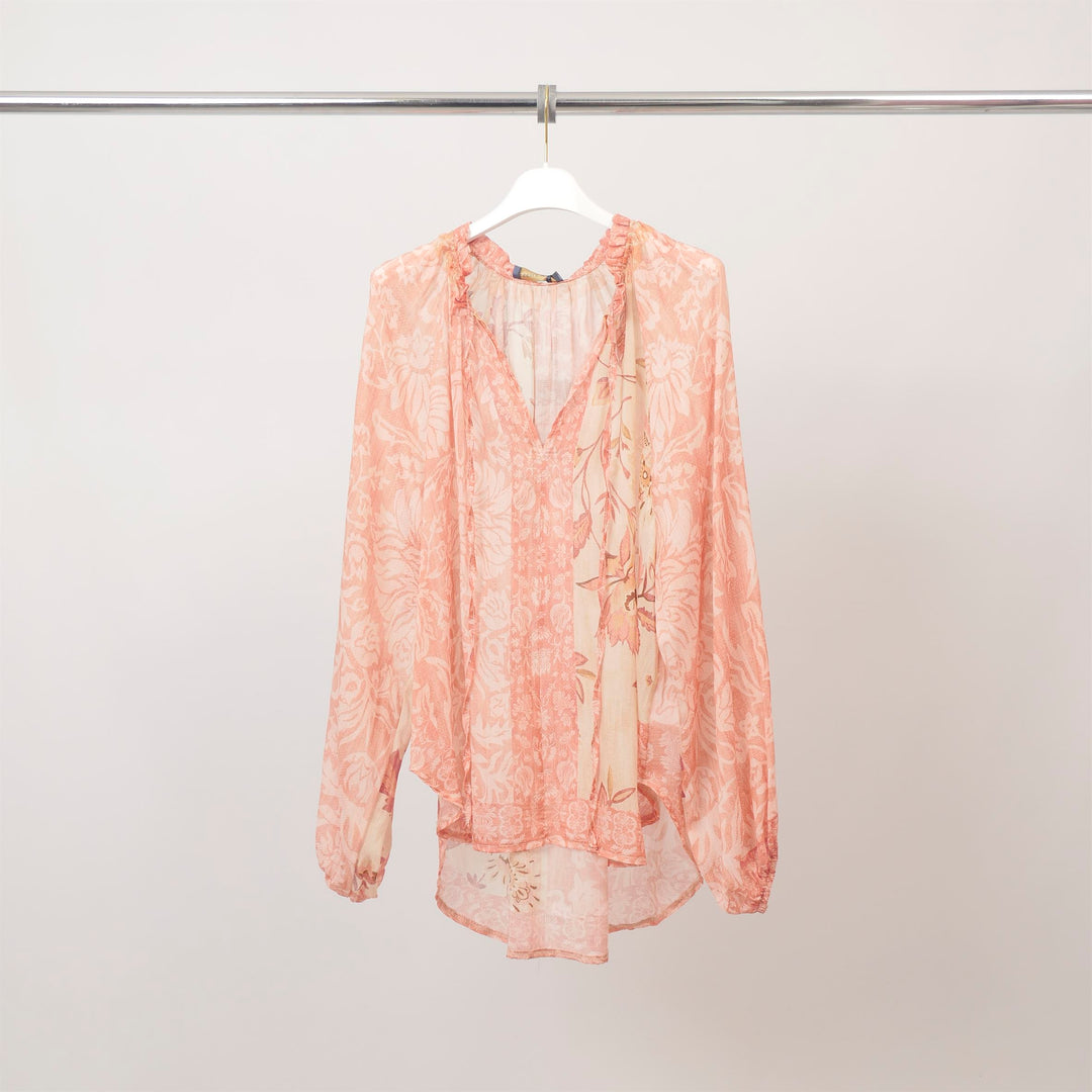 Printed blouse with tie collar and ruffles – BCR01796-3 