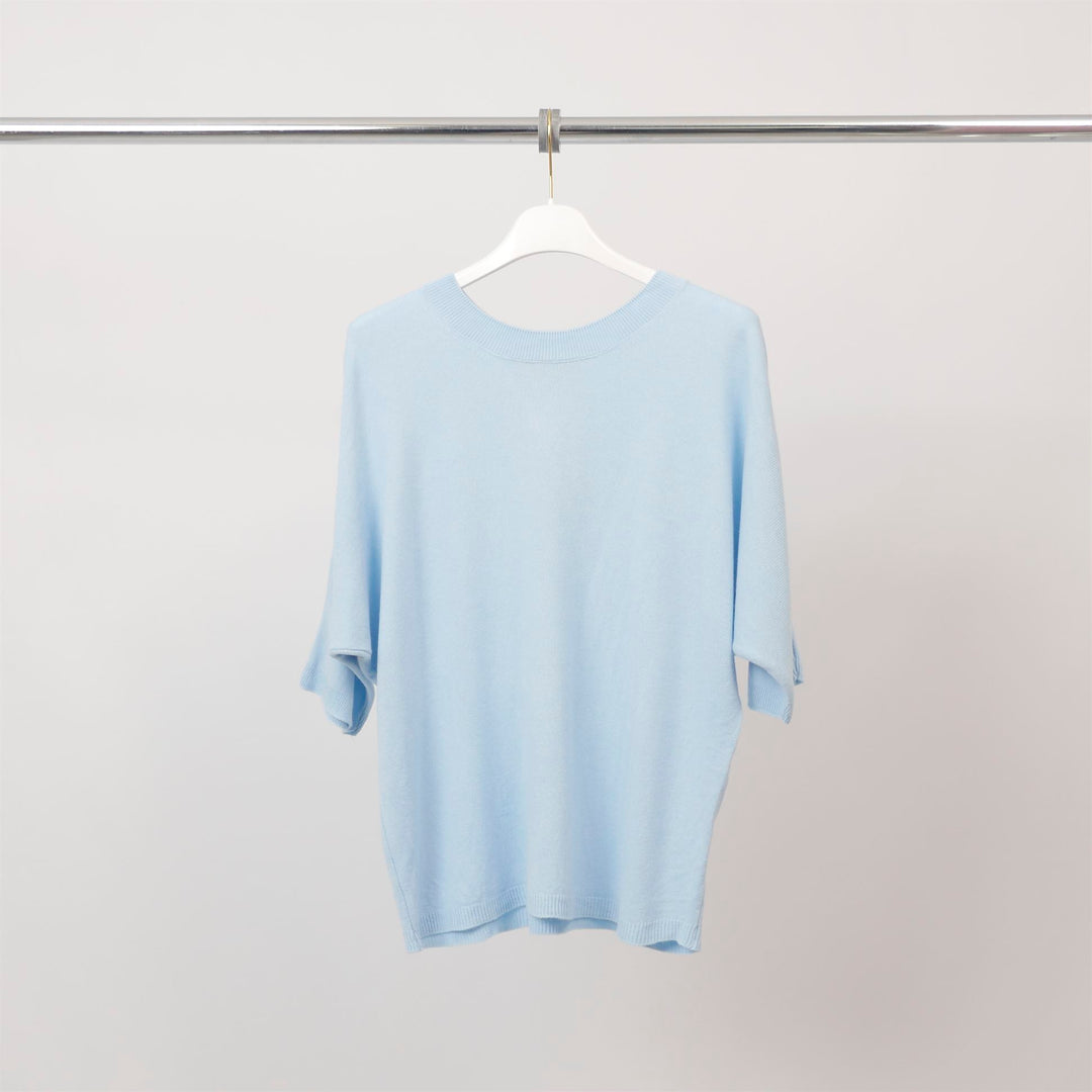 Short-sleeved pastel round neck sweater ca10879