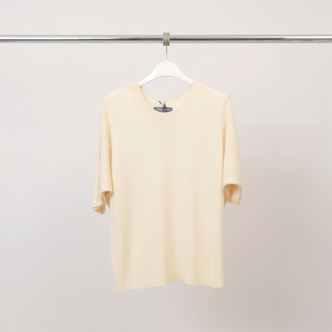 Short-sleeved pastel round neck sweater ca10879