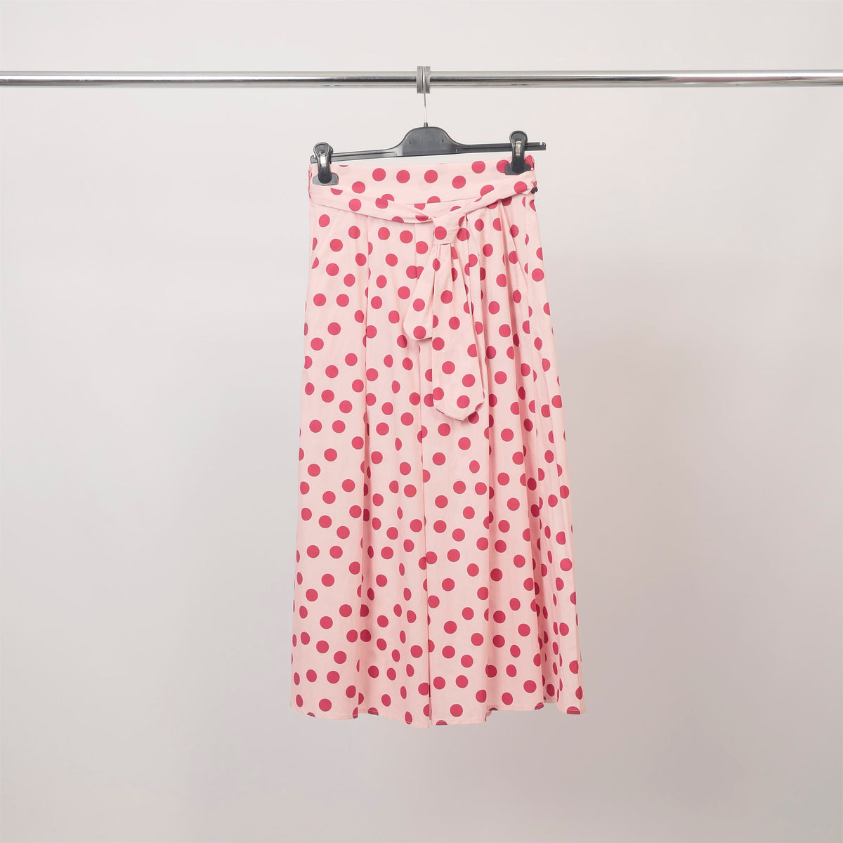 Polka dot midi skirt with tie belt – tdm05126 