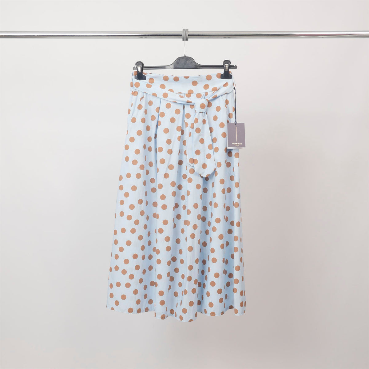 Polka dot midi skirt with tie belt – tdm05126 