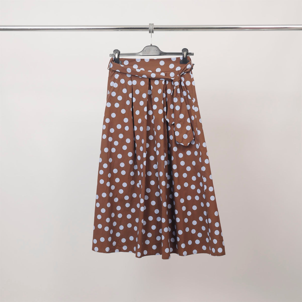 Polka dot midi skirt with tie belt – tdm05126 