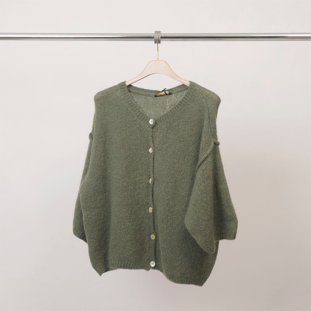 Short-sleeved, soft knit button-down cardigan – PJ25090