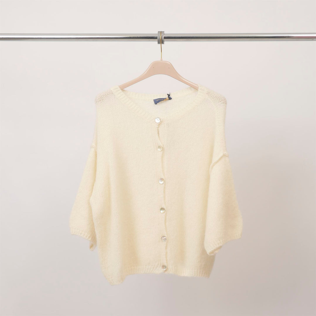 Short-sleeved, soft knit button-down cardigan – PJ25090