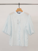 Striped puff sleeve mandarin collar shirt SSC80555