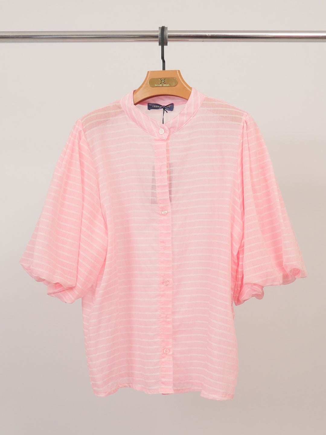Chemise rayée manches bouffantes col officier SSC80555