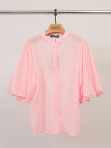 Striped puff sleeve mandarin collar shirt SSC80555