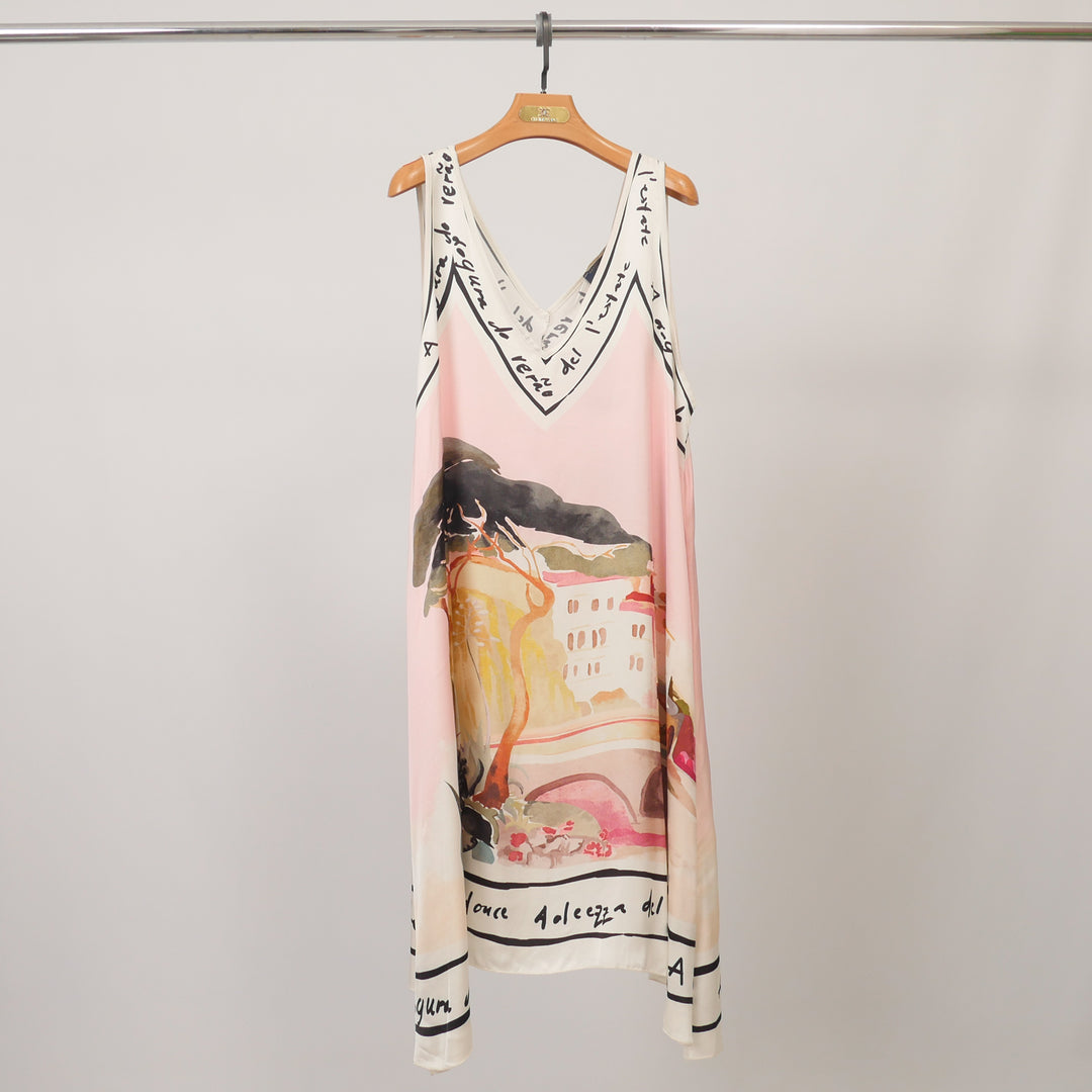 Robe fluide satinée imprimé paysage KD8891VS-2