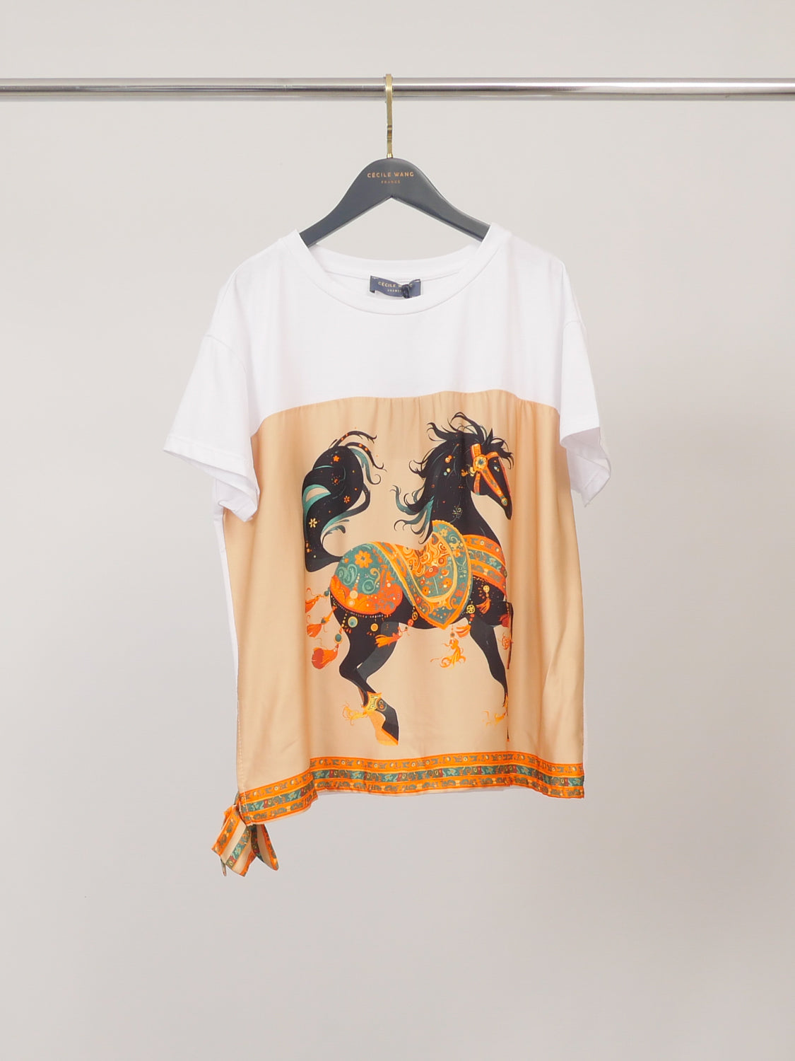 T shirt coton à panneau foulard équestre kd8828 5