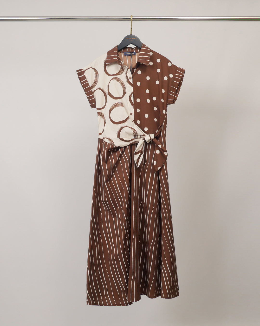 Robe coton mix d’imprimés à taille nouée TDM23824-6