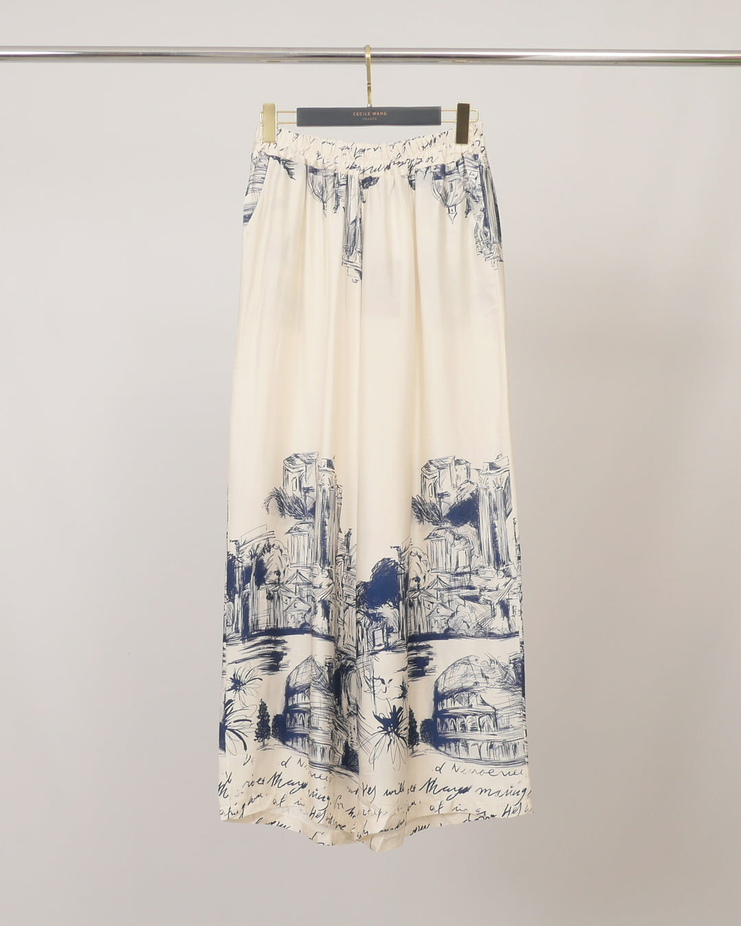 Pantalon satiné fluide à imprimé paysage KD6637VS-38